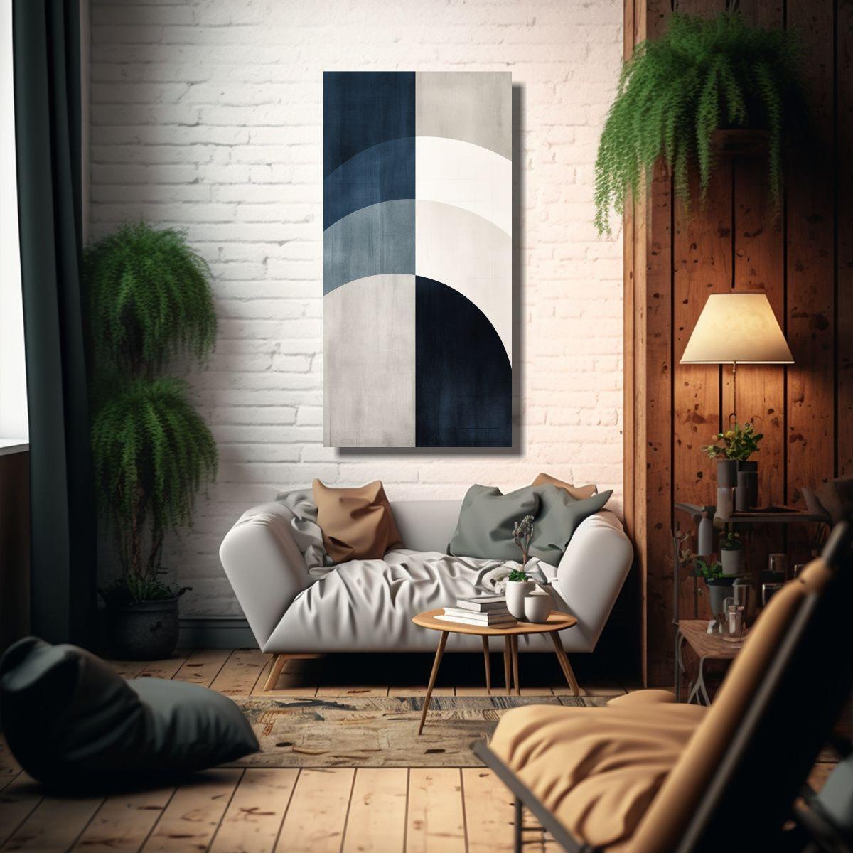 Pintura Abstracta Azul Y Gris De Composición 80x160cm-2