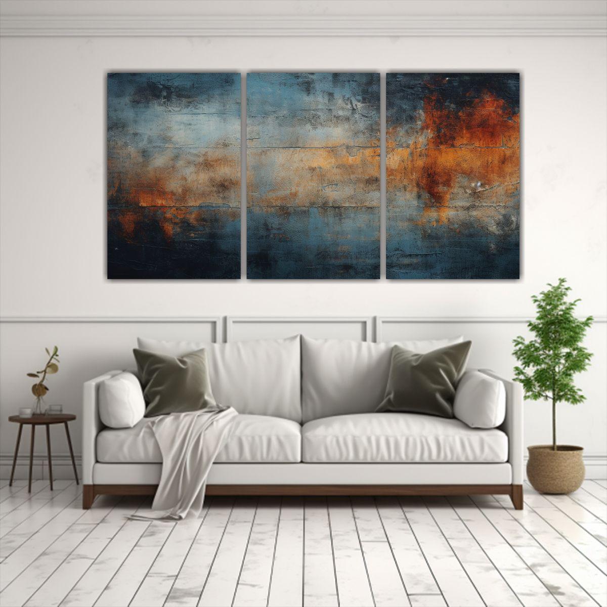Tres Lienzos Patron Intenso Para Oficina 150x75 Cm-2