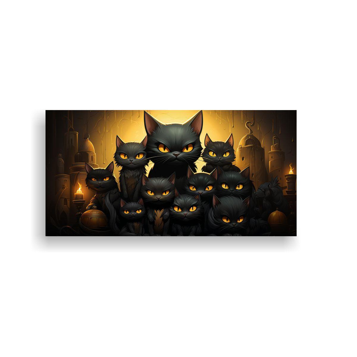 Pintura De Decoración: Grupo De Gatos Negros 140x70cm-0
