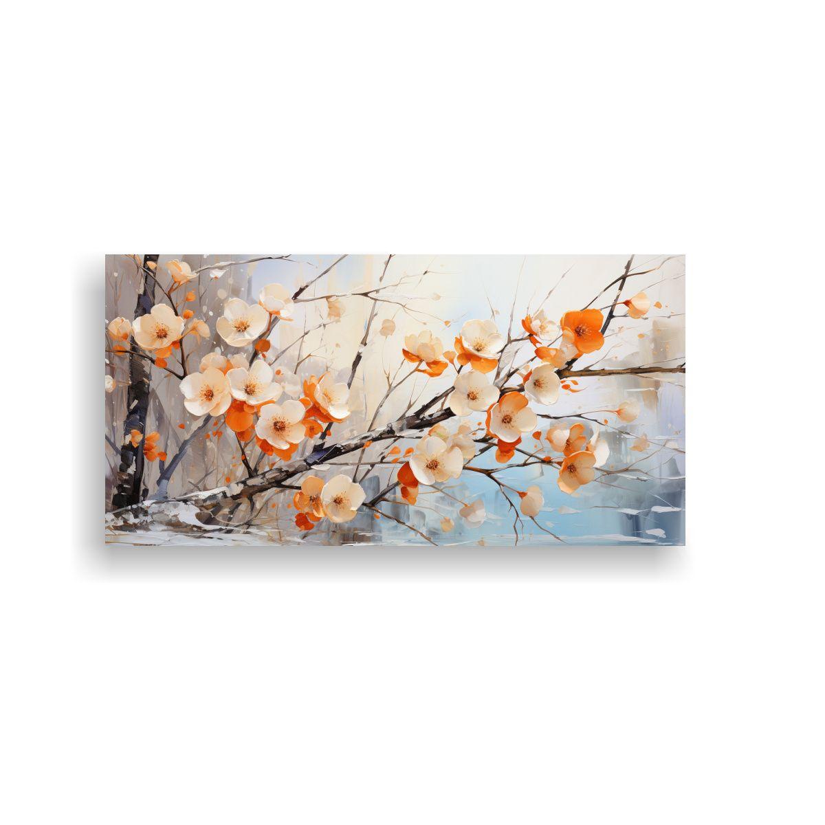 Pintura Abstracta De árbol Blanco Y Naranja En L 40x20cm-0