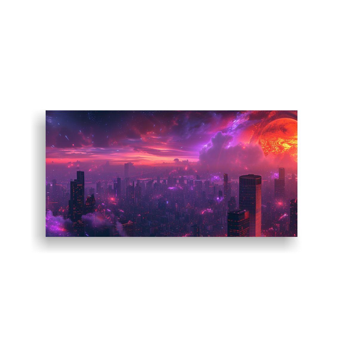 Futurista Paisaje Urbano Oscuro En Arte De Pared 60x30cm-0