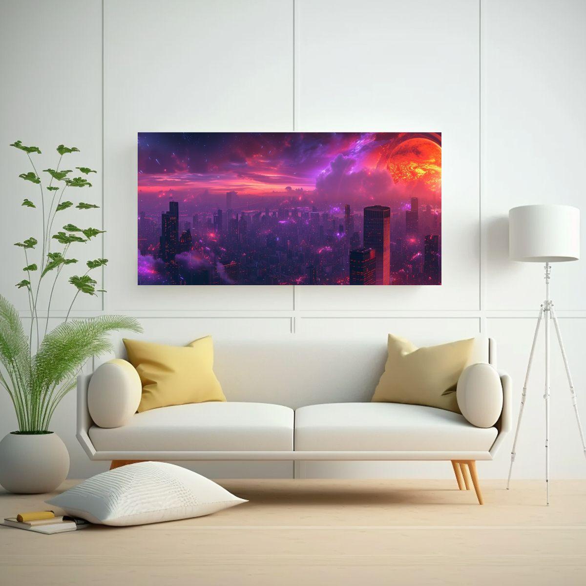 Futurista Paisaje Urbano Oscuro En Arte De Pared 60x30cm-2