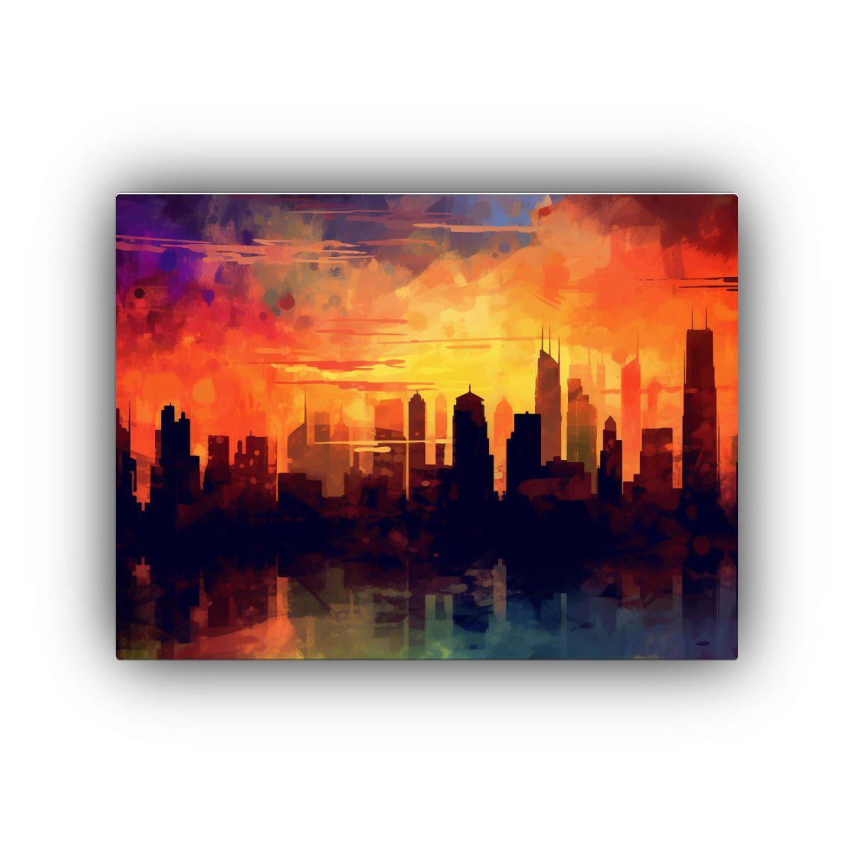 Cuadro Lienzo Atardecer Multicolor Con Silueta 40x30cm-0