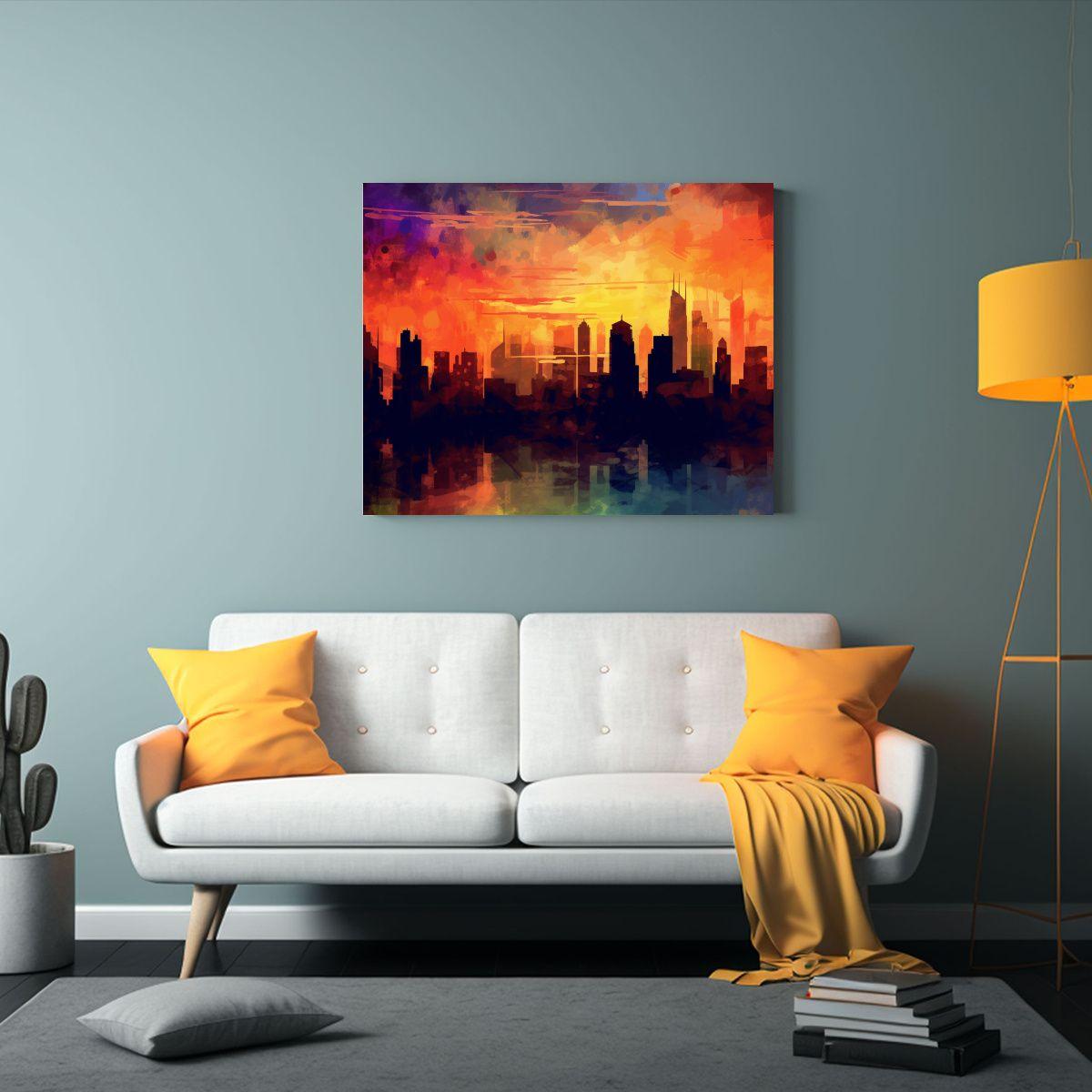 Cuadro Lienzo Atardecer Multicolor Con Silueta 40x30cm-2