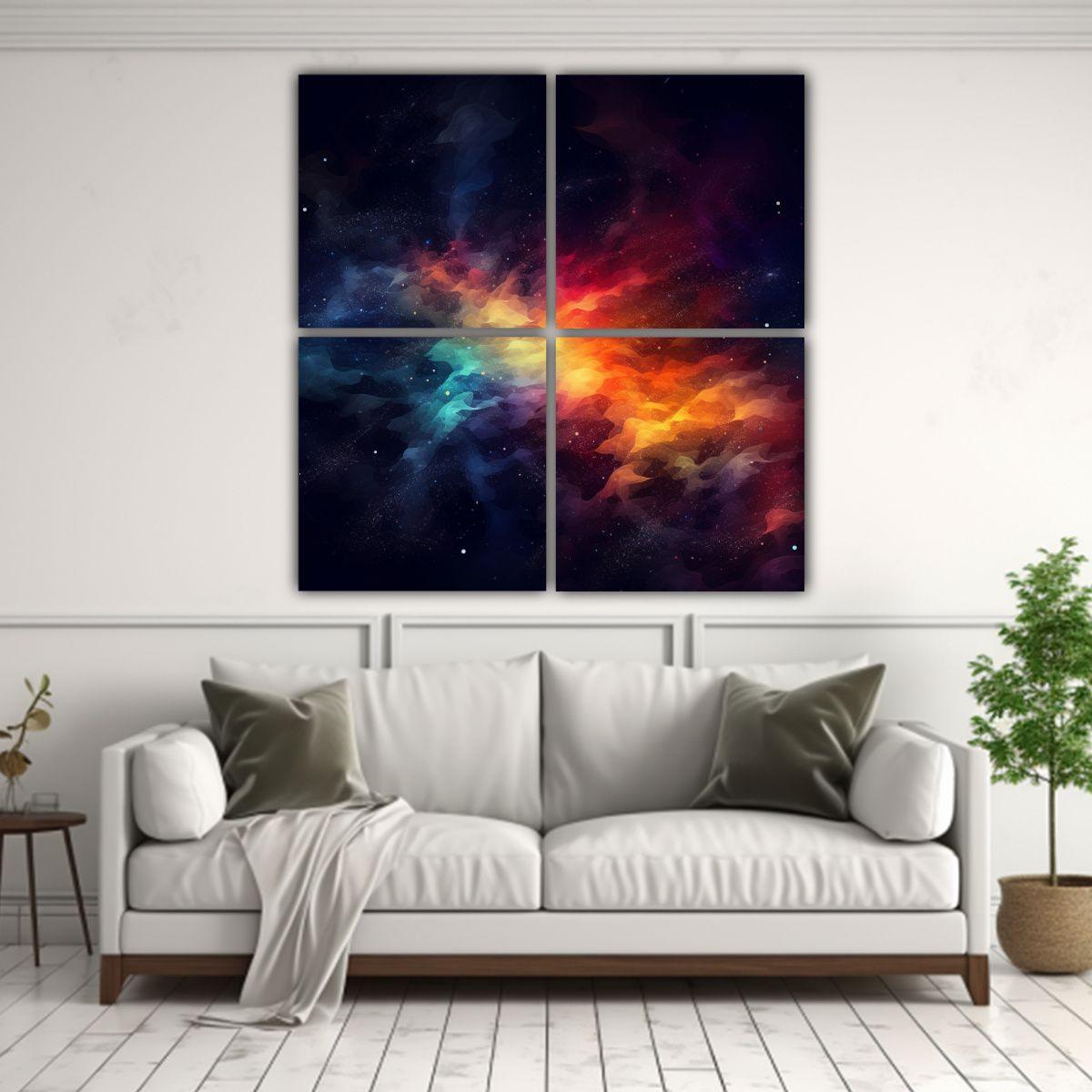 4 Pinturas Decorativas Simétricas Abstractas 180x180 Cm-2