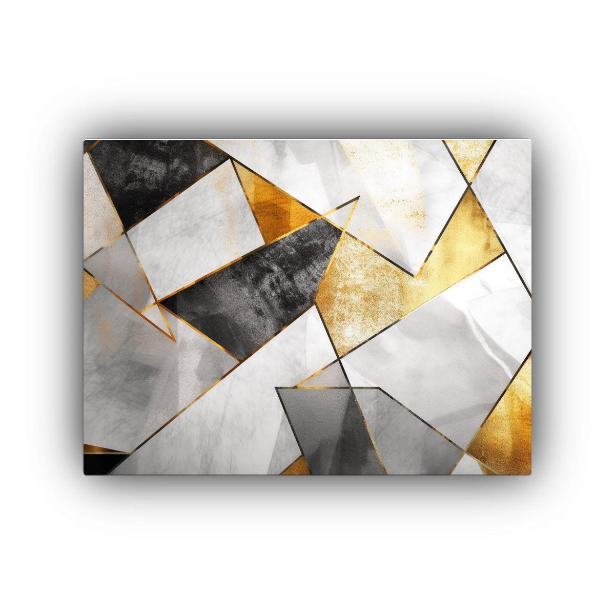 Lienzo Geométrico Abstracto En Tonos Plata Y Oro Para Decor 30x20cm-0