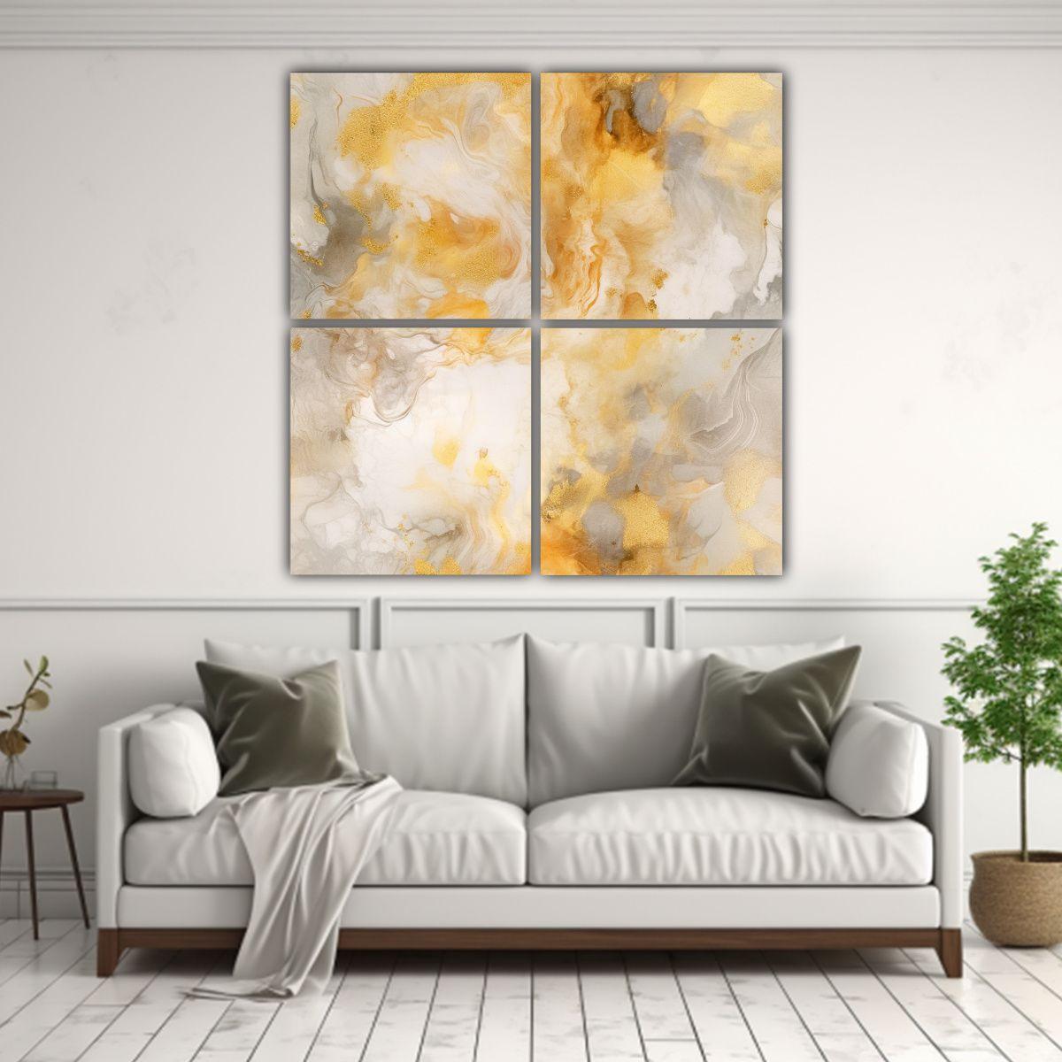 Cuatro Lienzos Calidos Enigmatico Con Pintura 120x120 Cm-2