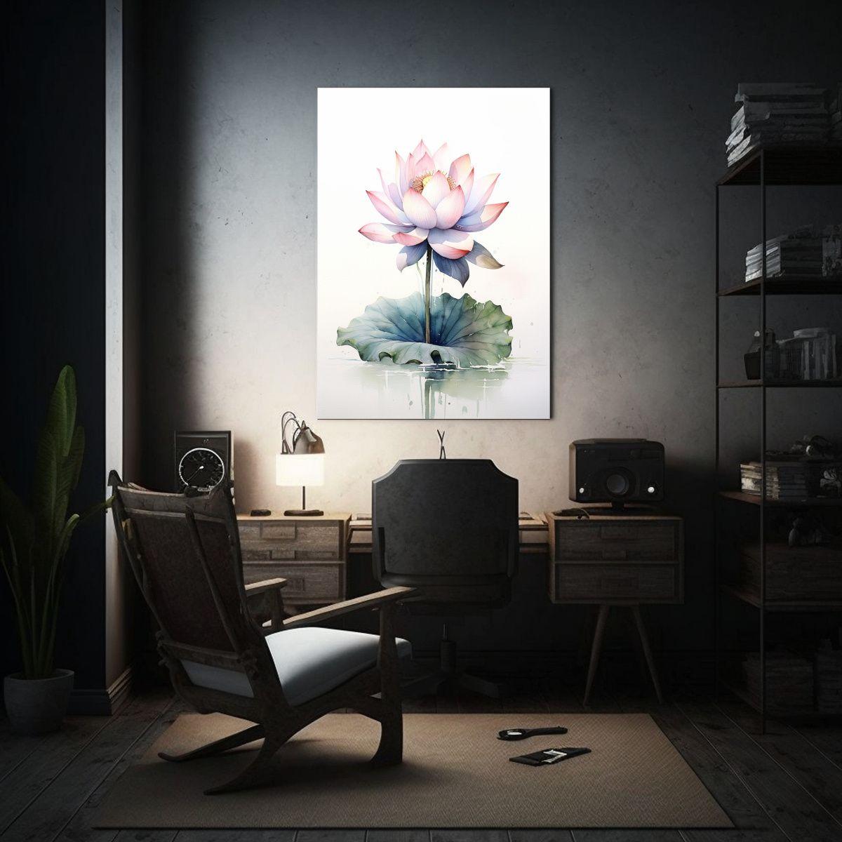 Cuadro De Decoración Culturar Loto Acuarela 40x60cm-2