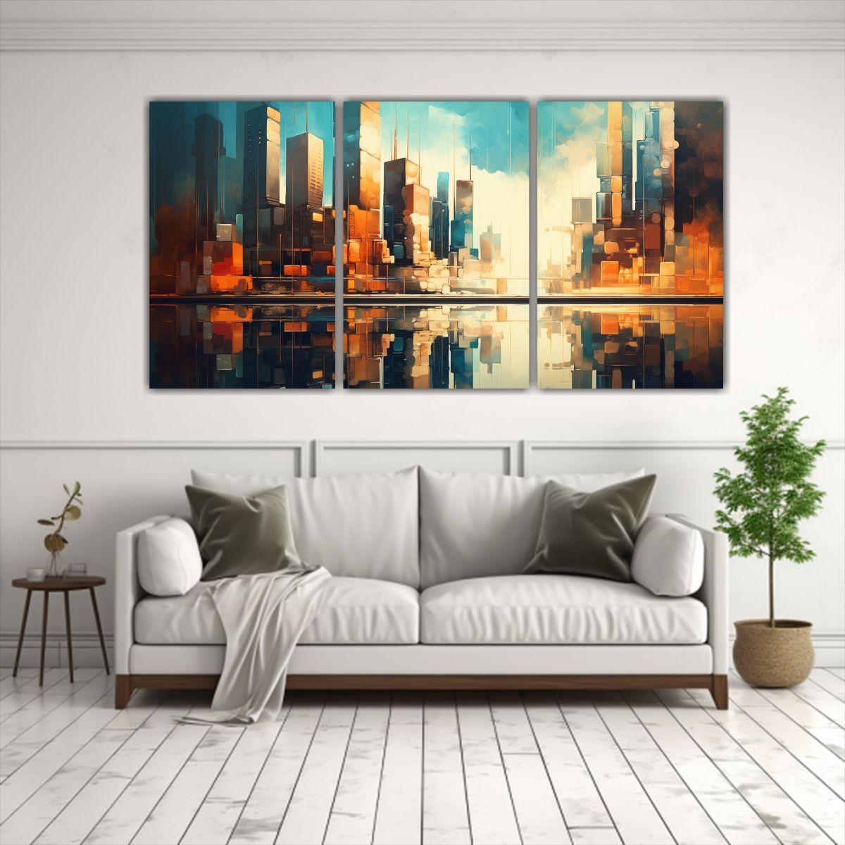 Tres Telas De Bastidor Moderno De Una Pintura 90x45 Cm-2