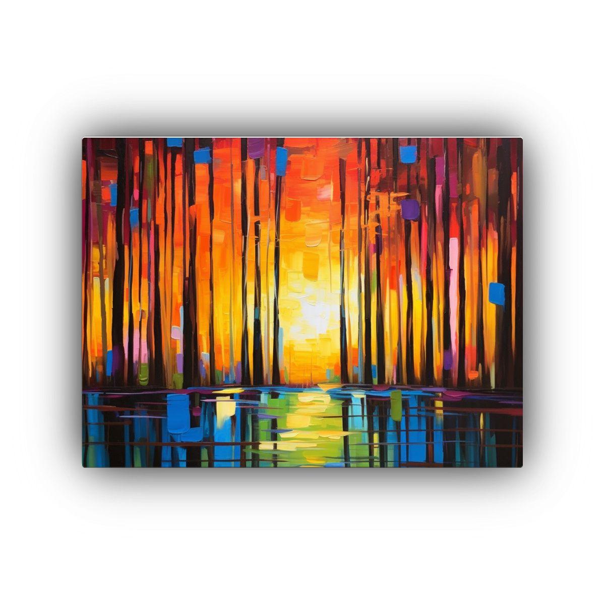 Cuadro En Lienzo Estilo Vintage: Amanecer Entre árboles. 65x50cm-0