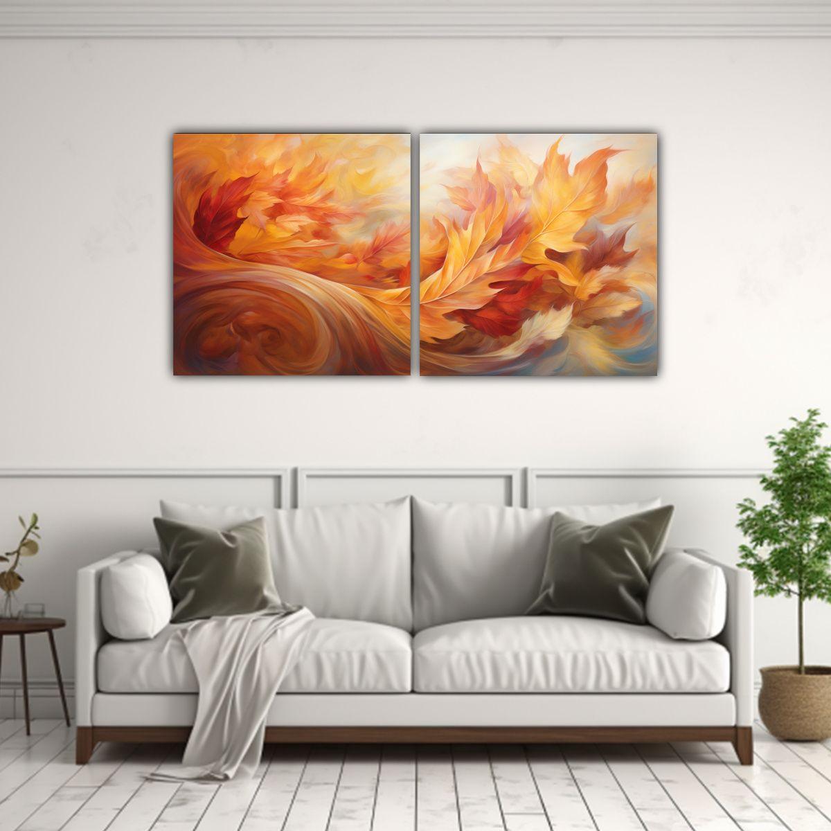 Pinturas Decorativas Otoñales, Hojas Danzantes 40x20 Cm-2