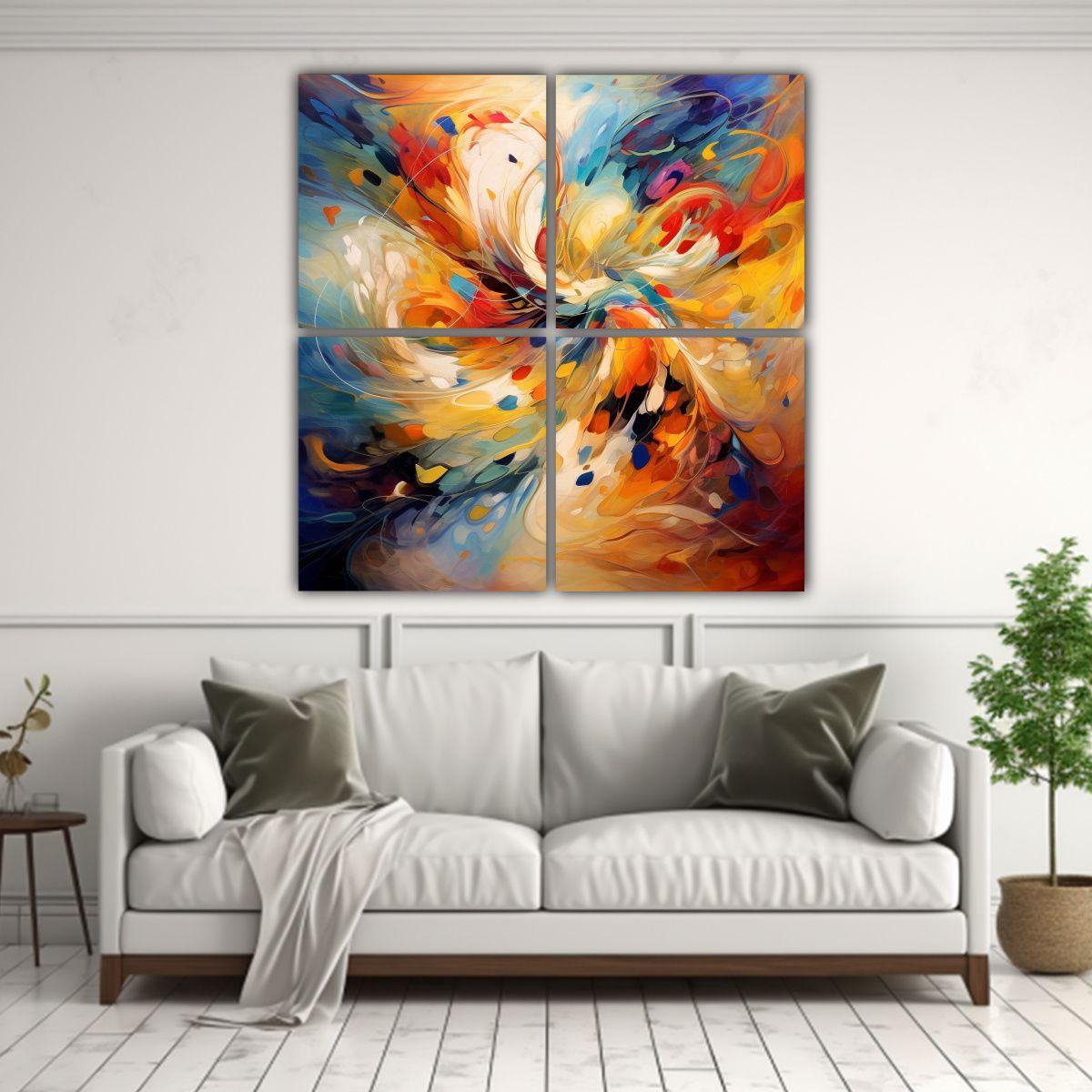 Cuatro Composiciones Abstractas Intensas K0642: 160x160 Cm-2