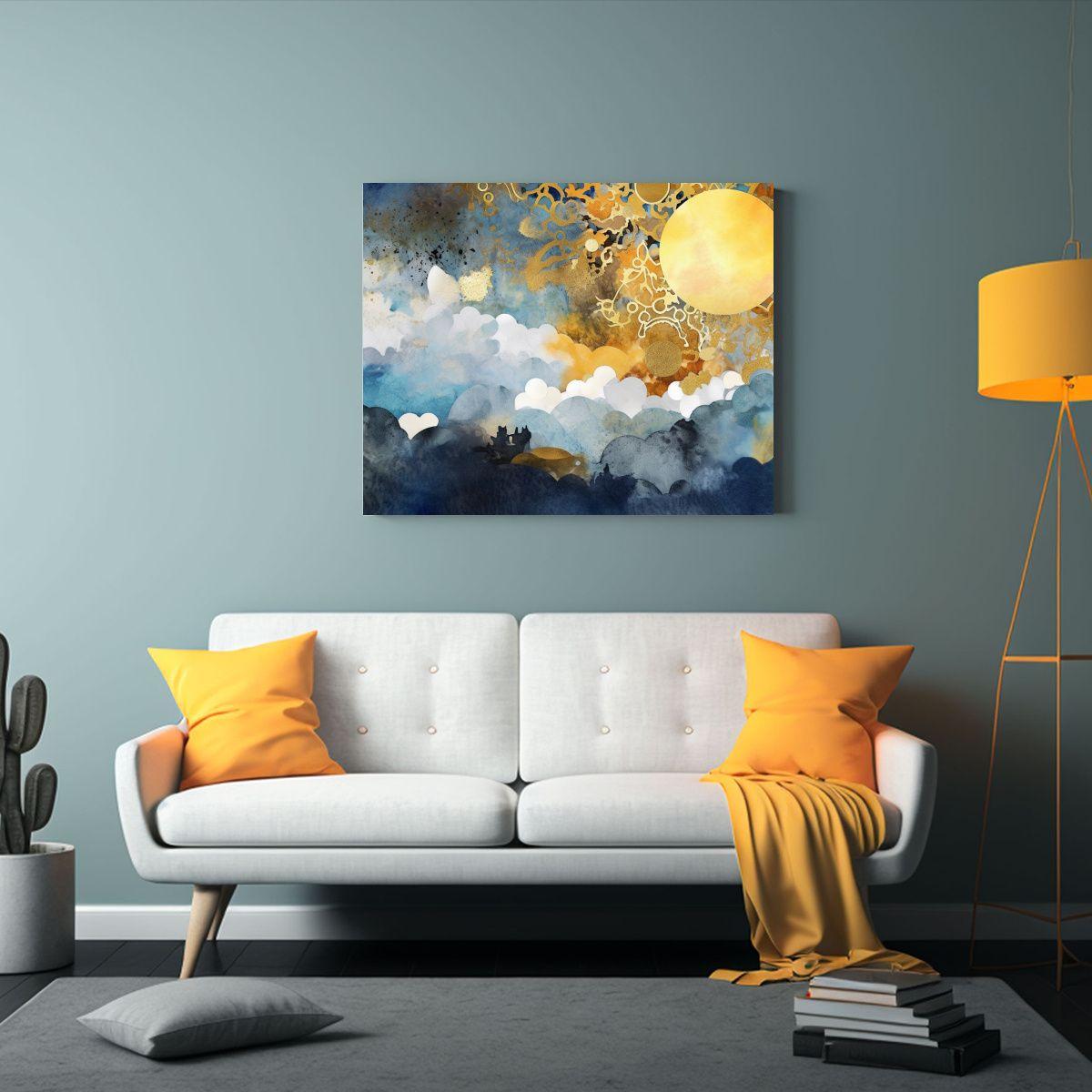 Pintura Decorativa Con Brillo Dorado Del Sol En El Lado Dere 60x40cm-2