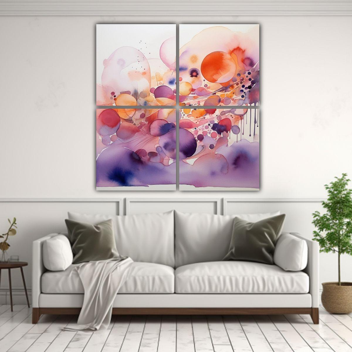 Cuatro Artes Hermoso Expresividad Acuarela 100x100 Cm-2