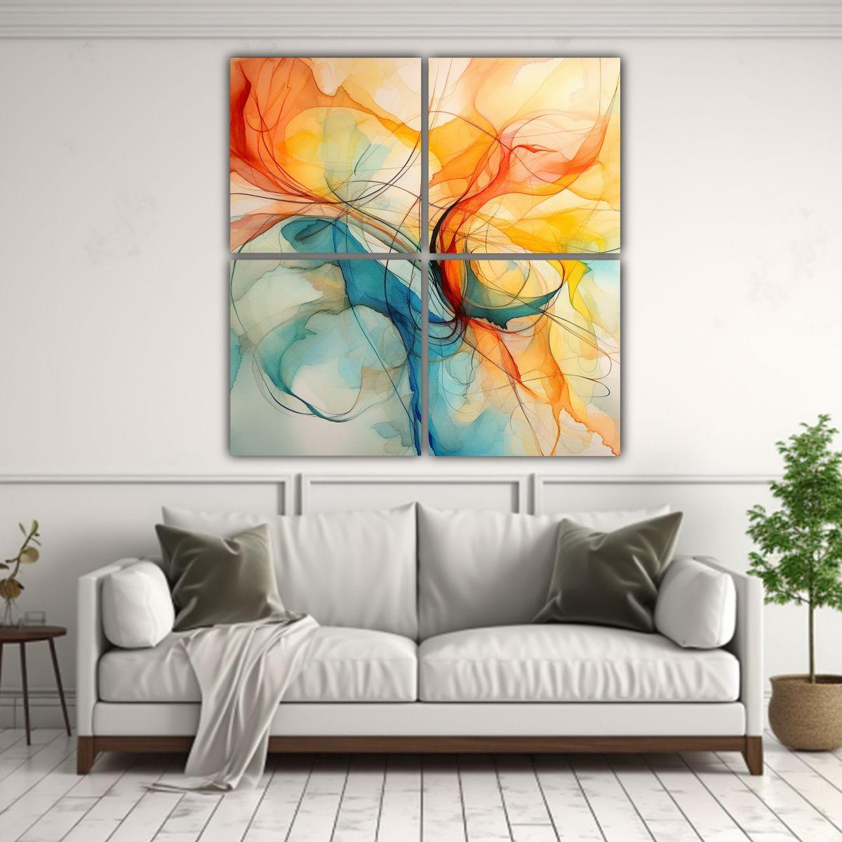 Pintura Abstracta Acuarela Para Decorar Cuarto 100x100 Cm-2