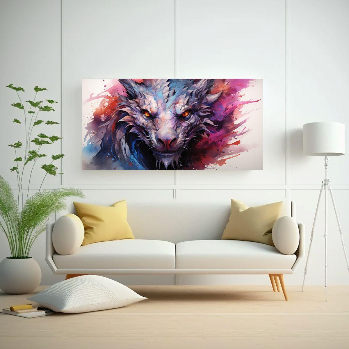 Pintura Espectacular De Dragón En Acuarelas Para  60x30cm-2