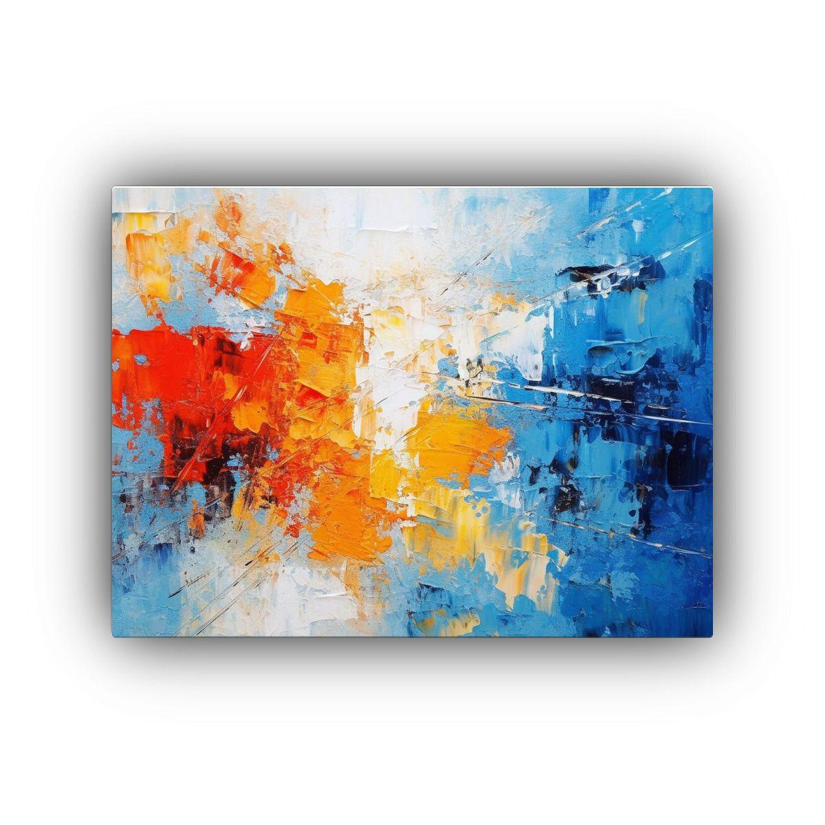 Lienzo Decorativo Abstracto En Azul Y Rojo. 60x40cm-0