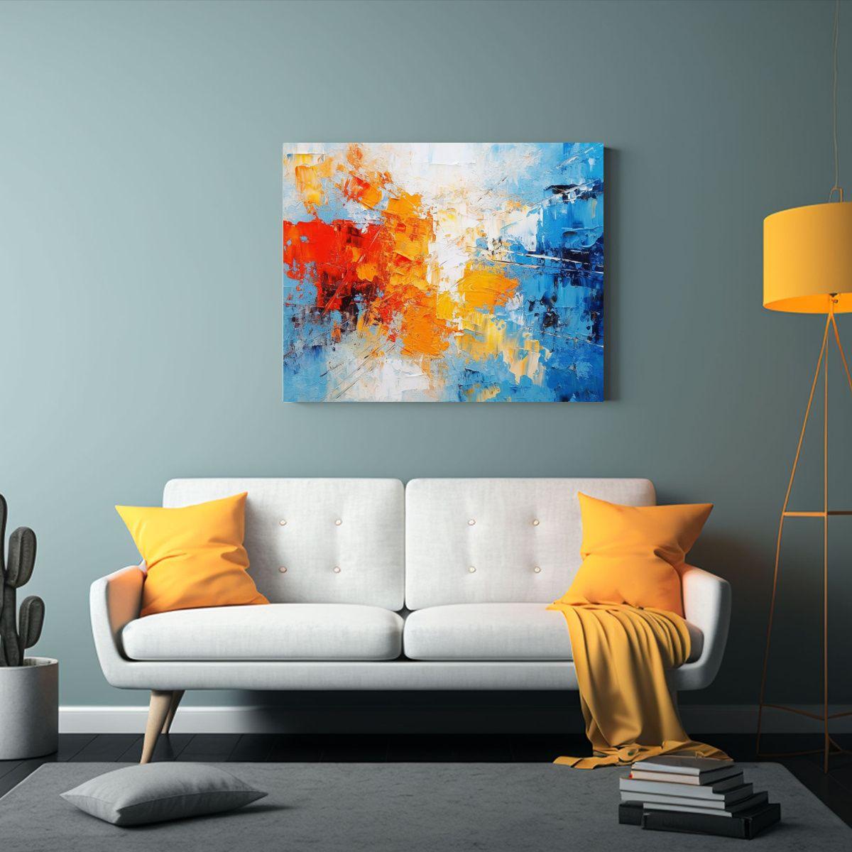 Lienzo Decorativo Abstracto En Azul Y Rojo. 60x40cm-2