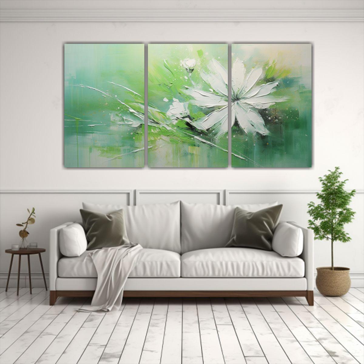 Pintura En Lienzo De Estilo Flor Verde Intenso 60x30 Cm-2