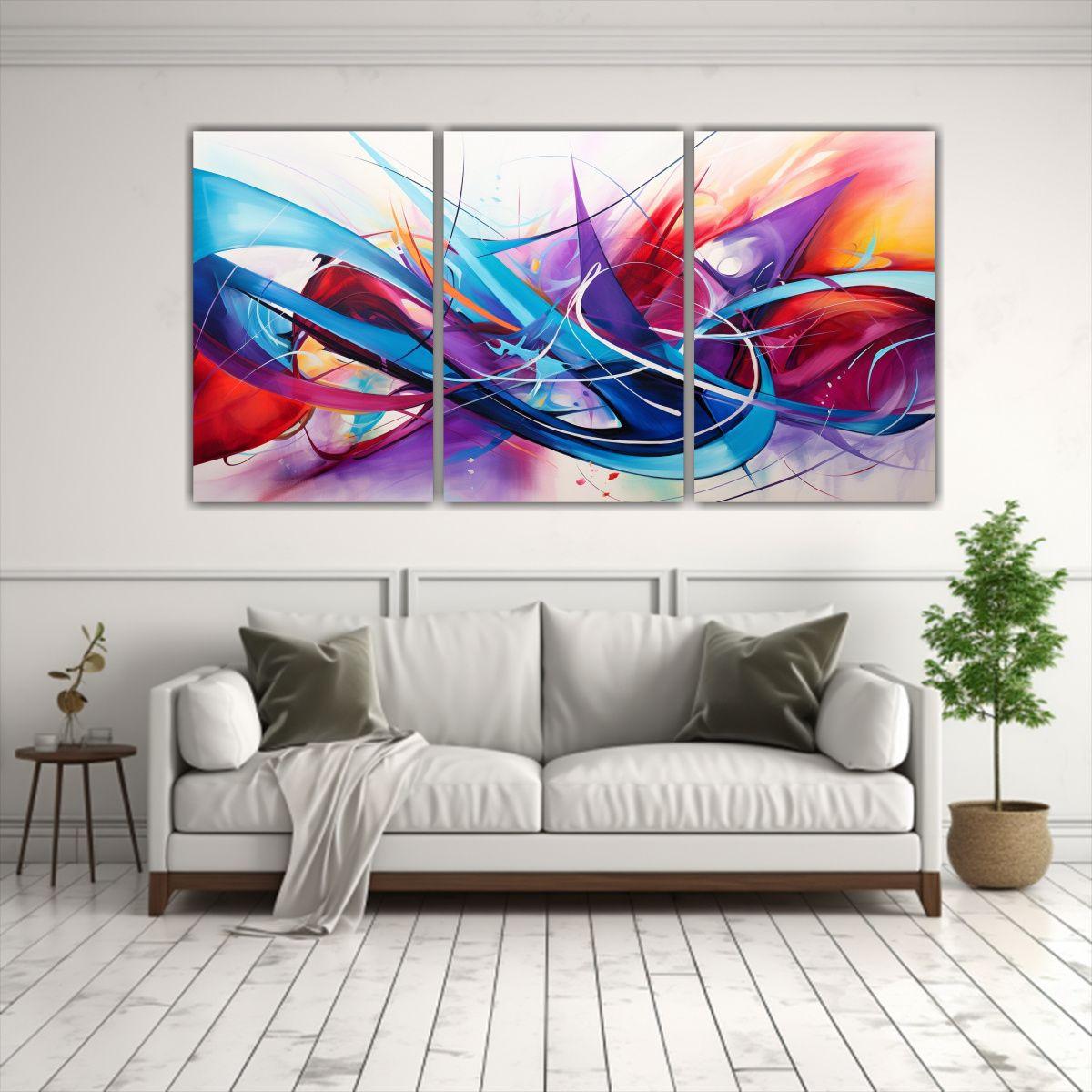 Conjunto 3 Lienzos Tema Figuras Abstractas 90x45 Cm-2