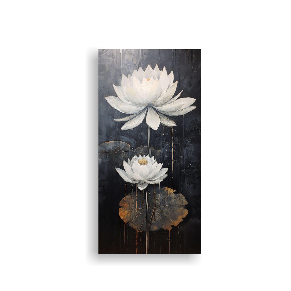 Pintura En Lienzo Estilo Esquema De Loto Negro 50x100cm-0