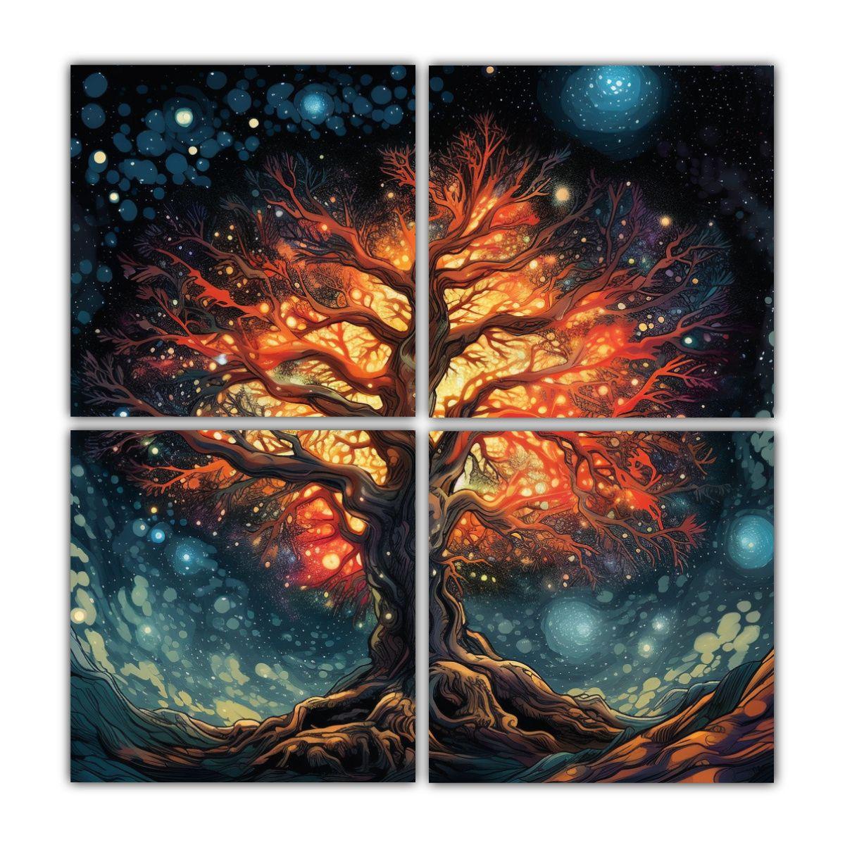 Pinturas Decorativas De árbol Con Estrellas 80x80 Cm-0