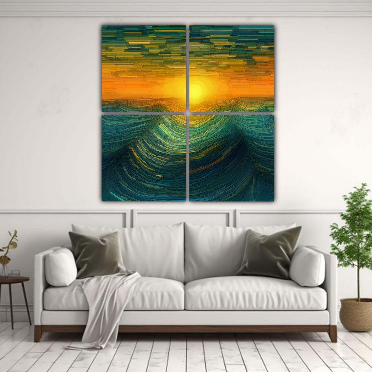 Cuadro Vintage Motivo Mar Azulverde Y Olas 100x100 Cm-2