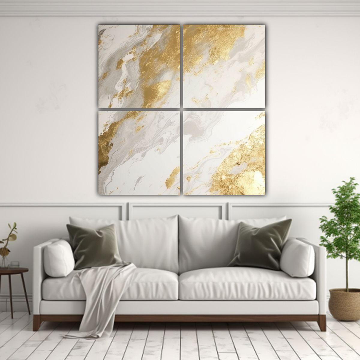 Cuadro Decorativo Alegre Textura Blanca Y Dorada 40x40 Cm-2