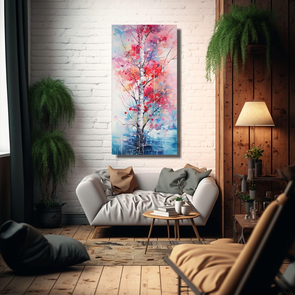 Pintura Abstracta De árboles Aspen En Colores 70x140cm-2