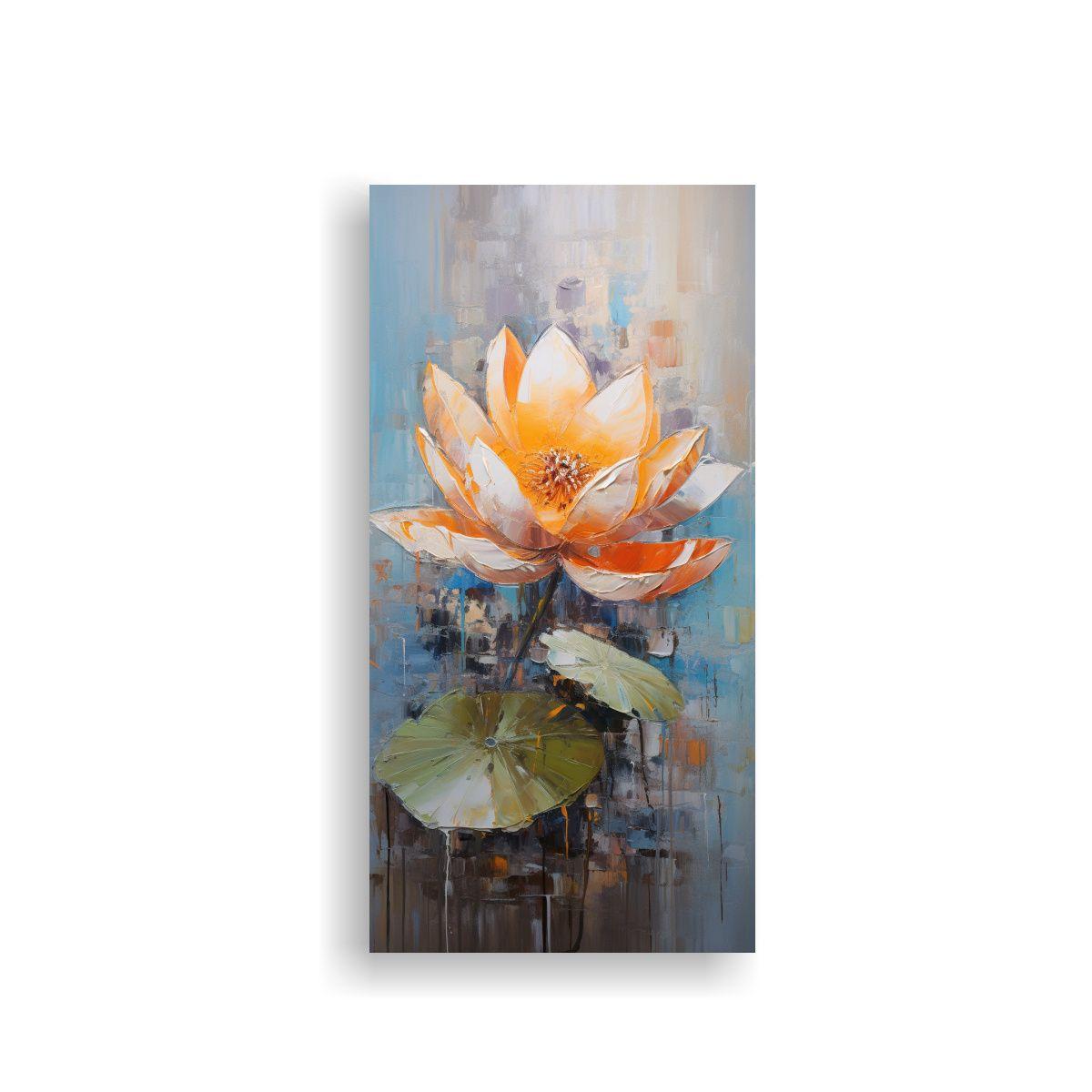 Cuadro Moderno Relieve De Loto Naranja En Lienzo 50x100cm-0