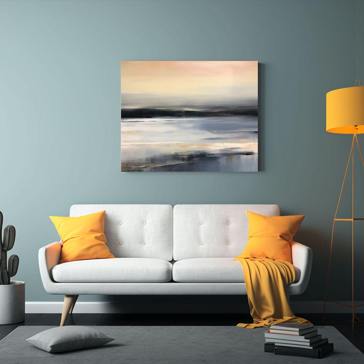 Pintura Abstracta Del Mar En Color Gris Claro 65x50cm-2
