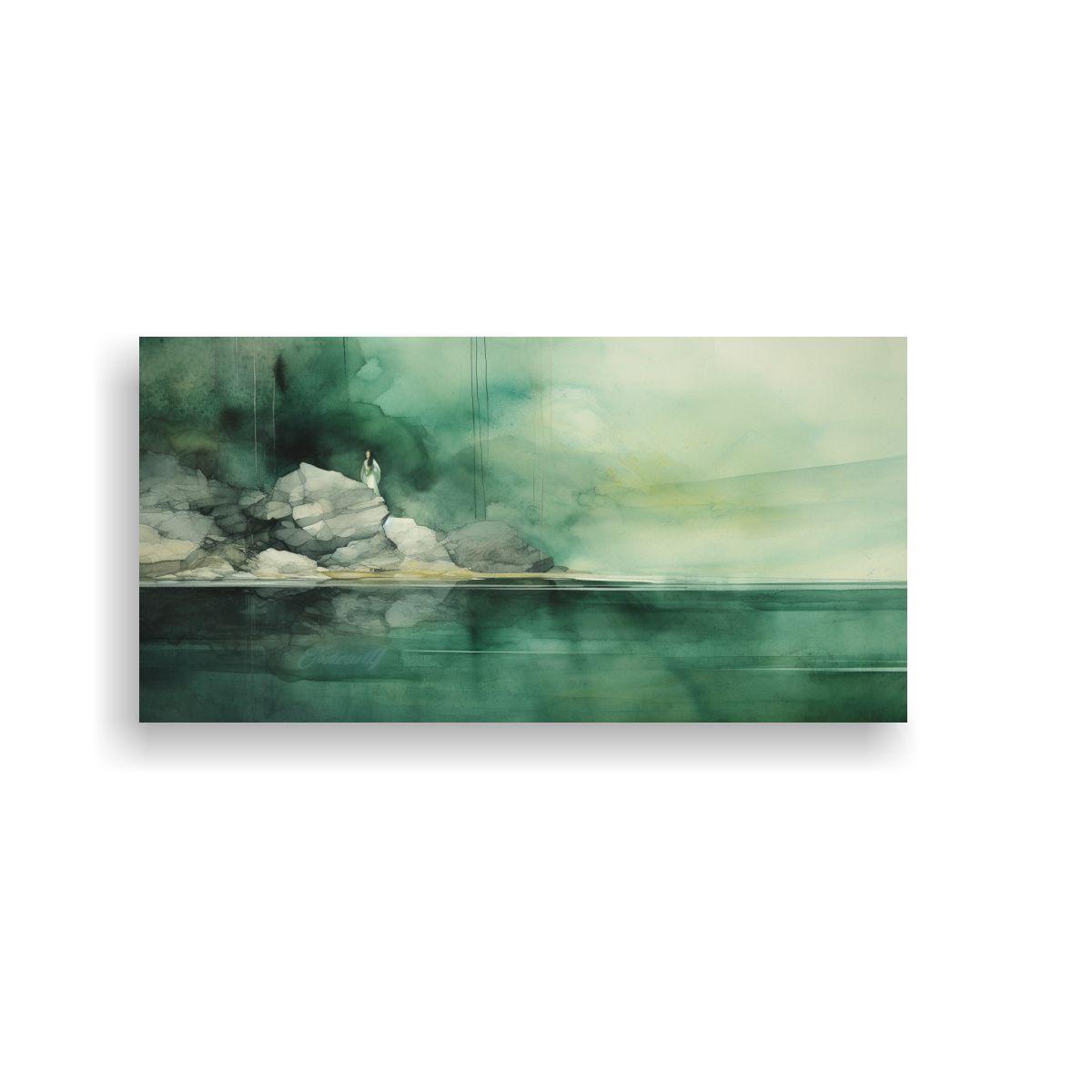 Pintura Lienzo Tema Street Art Con Acuarela Verde 60x30cm-0