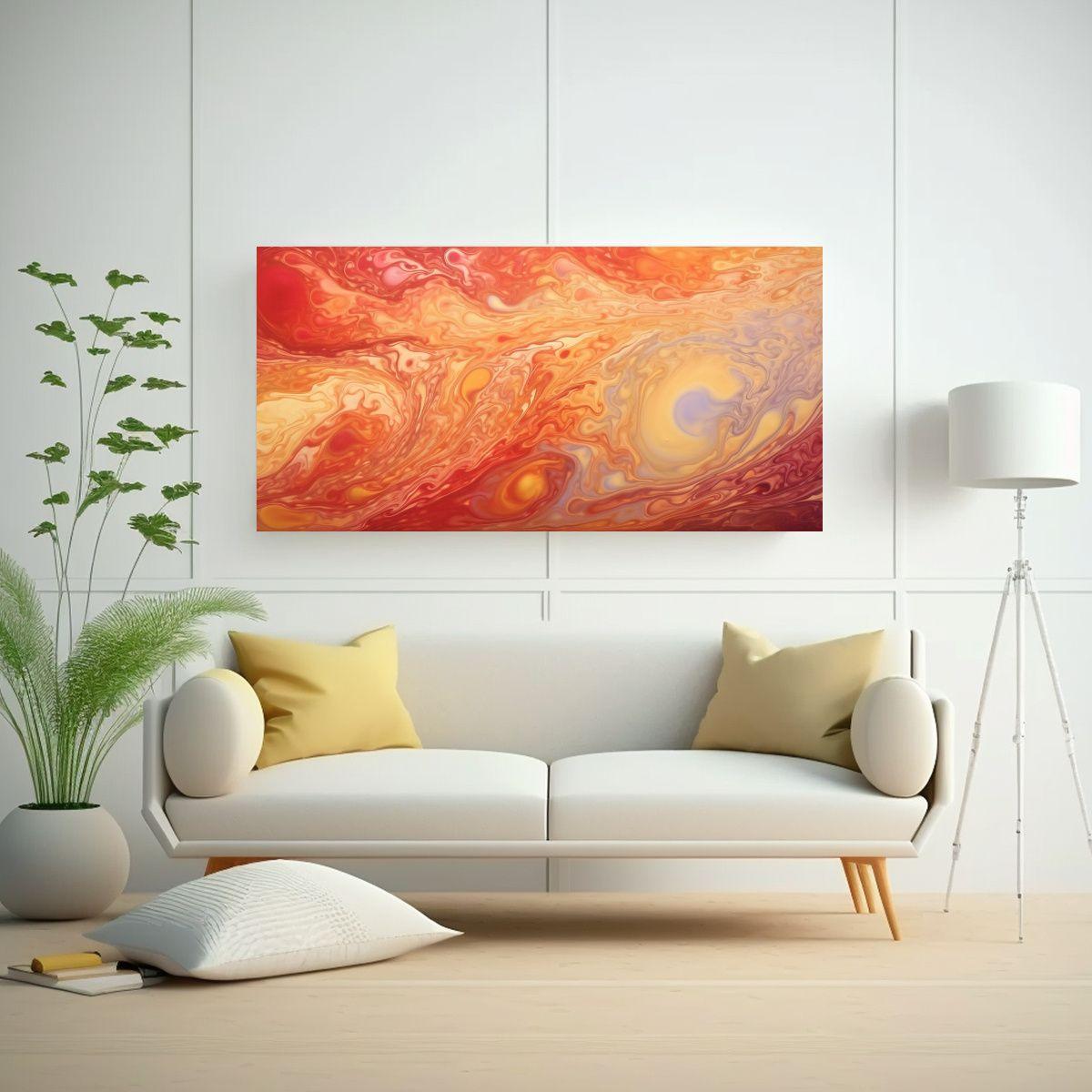 Cuadros Modernos De Lienzo En Agua Dorada Y Roja, 140x70cm-2
