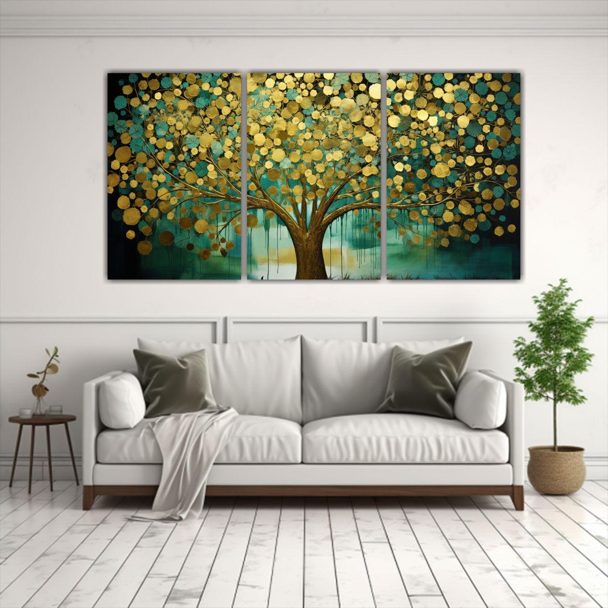 Pintura Creativa De Árbol En Verde Y Amarillo 120x60 Cm-2