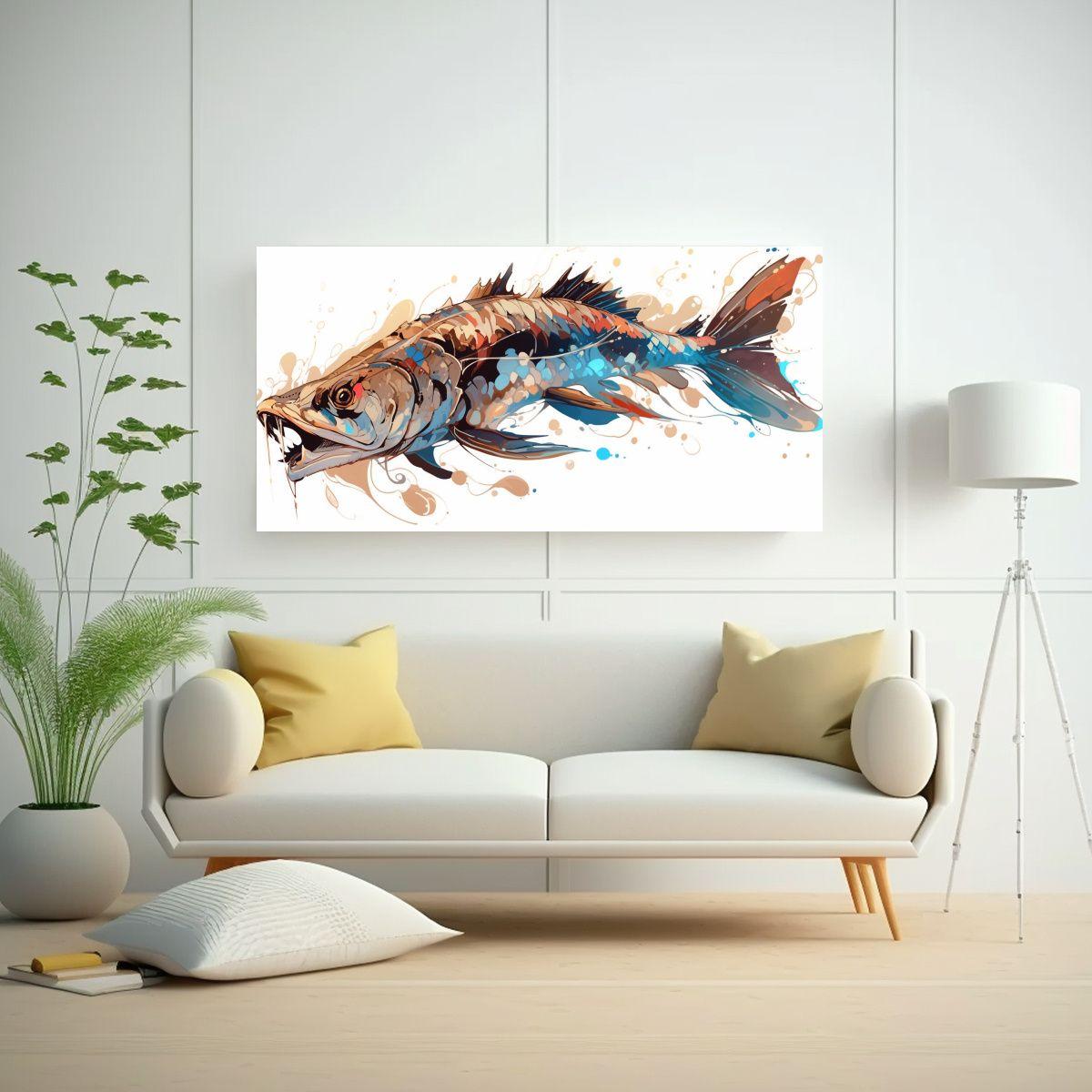 Pintura Decorativa De Dragón Pez En Colores 60x30cm-2