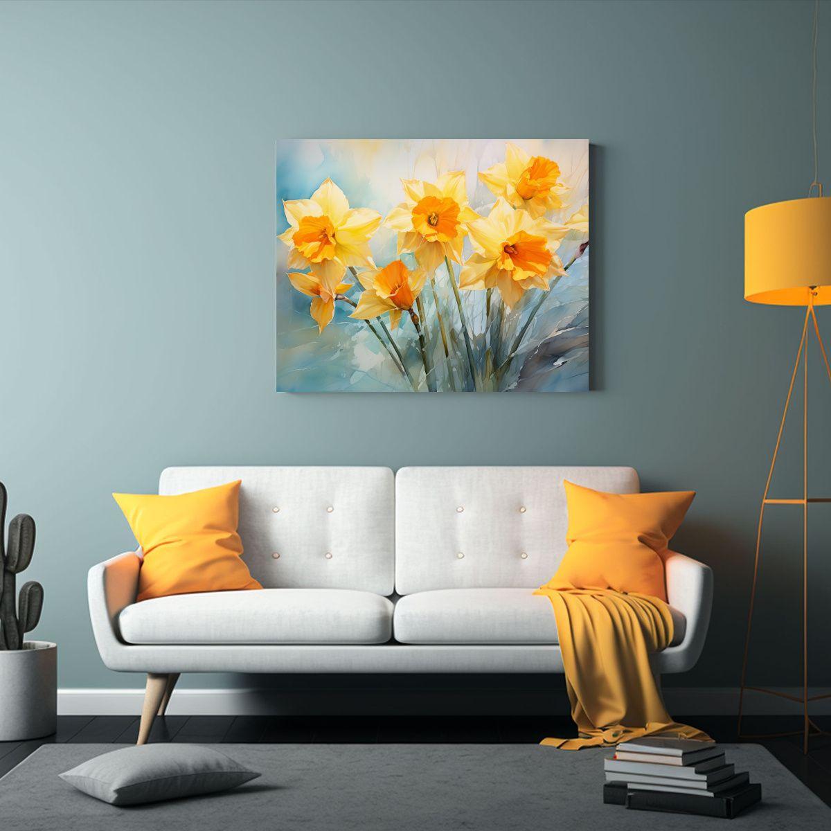 Flores De Narcisos Amarillos Y Naranjas En Pinturas Abstract 65x50cm-2