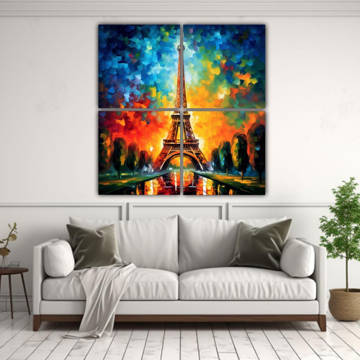 4 Lienzos Cuadro Motivo Torre Eiffel Estilo 160x160 Cm-2