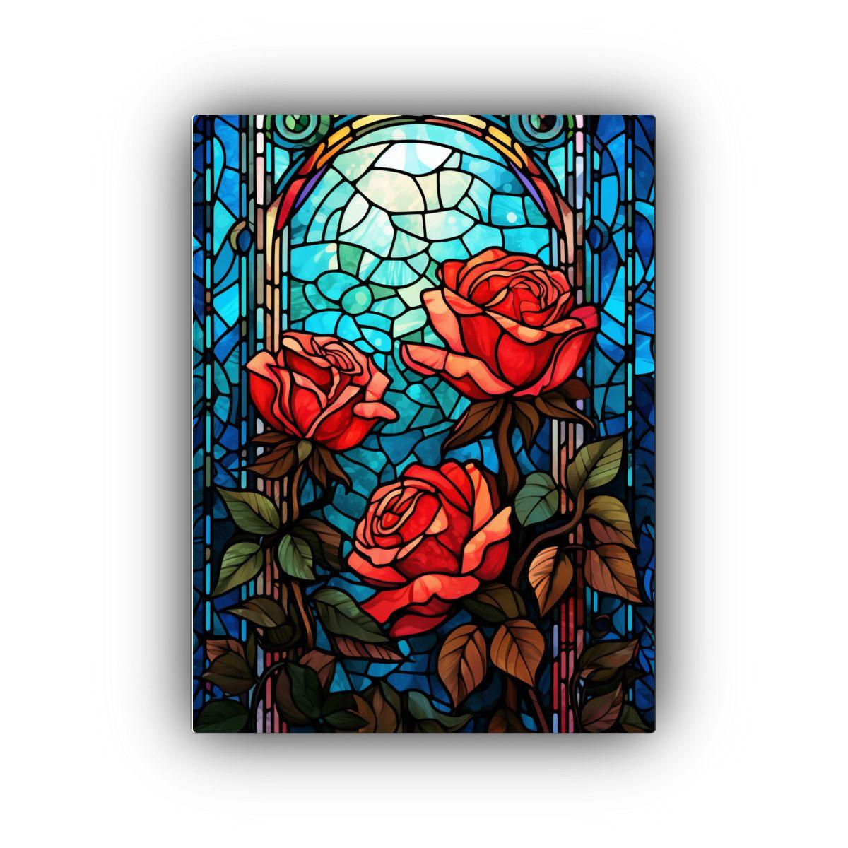 Cuadro De Vidrio Manchado De Rosas Rojas En Forma 30x45cm-0