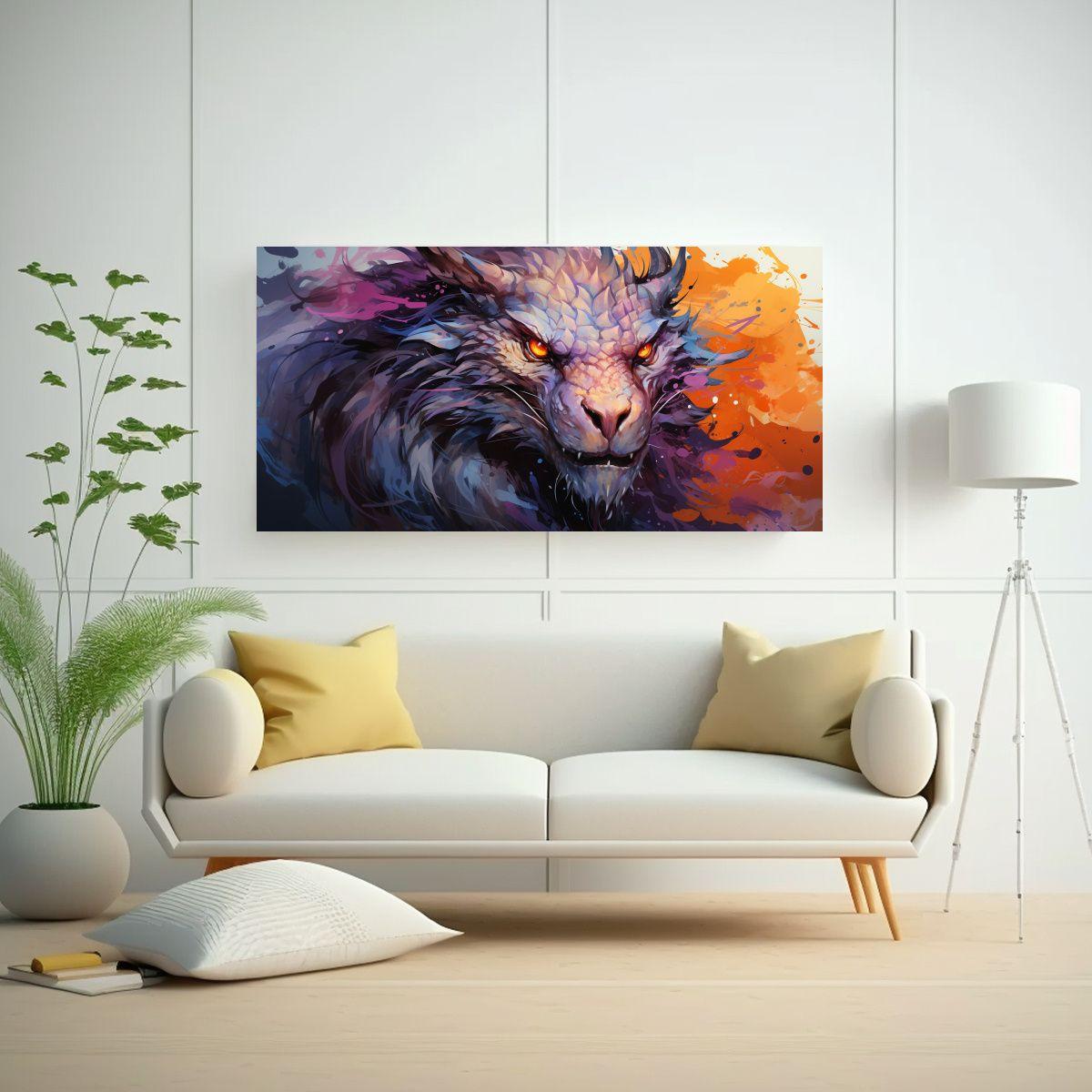 Cuadro Abstracto: Dragón En Tonos Púrpura Y Nara 80x40cm-2
