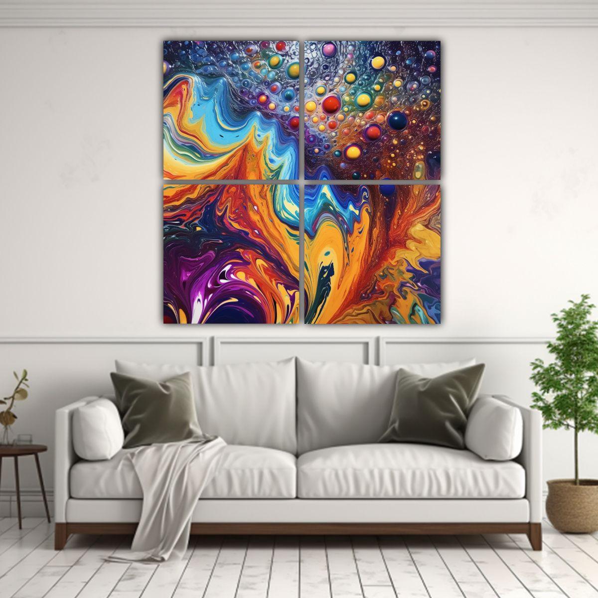 Cuadriptico Impreso Arte Grafico Pour Painting 80x80 Cm-2