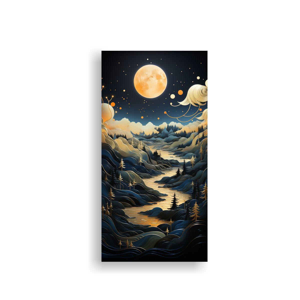 Lienzo Decorativo Noche De Fases Lunares Montaña  70x140cm-0