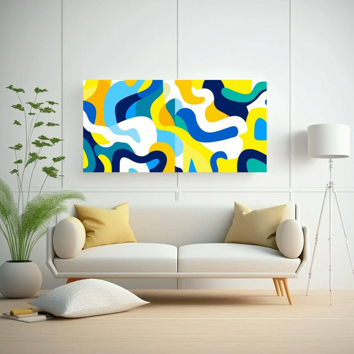 Pinturas Decorativas Abstractas Modernas En Azul, 80x40cm-2