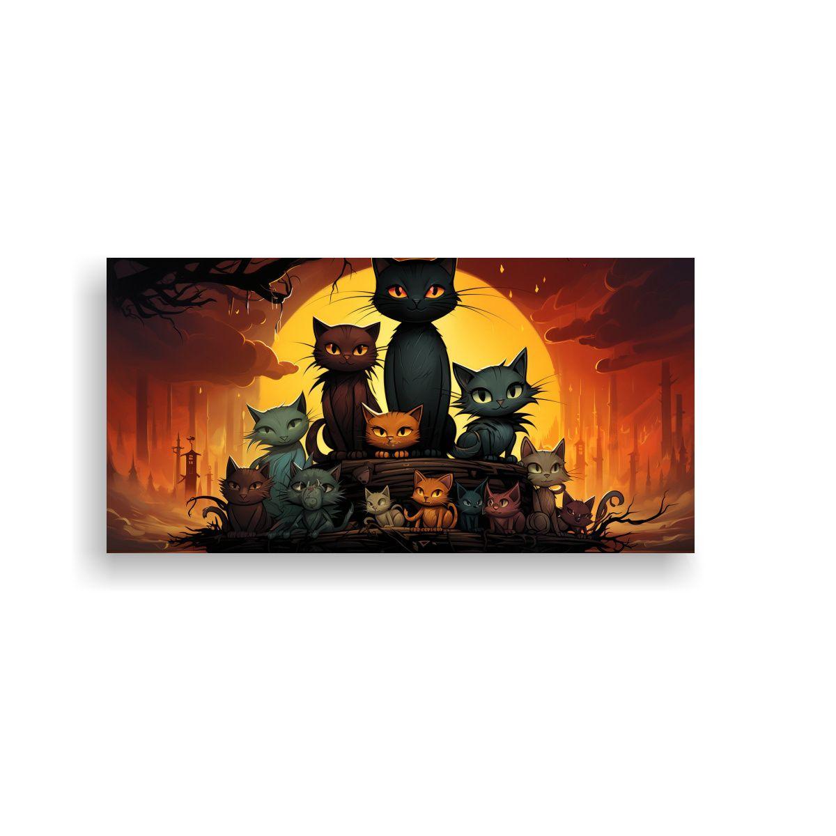 Cuadro Artesanal Horizontal Gatos Negros En Pila 160x80cm-0