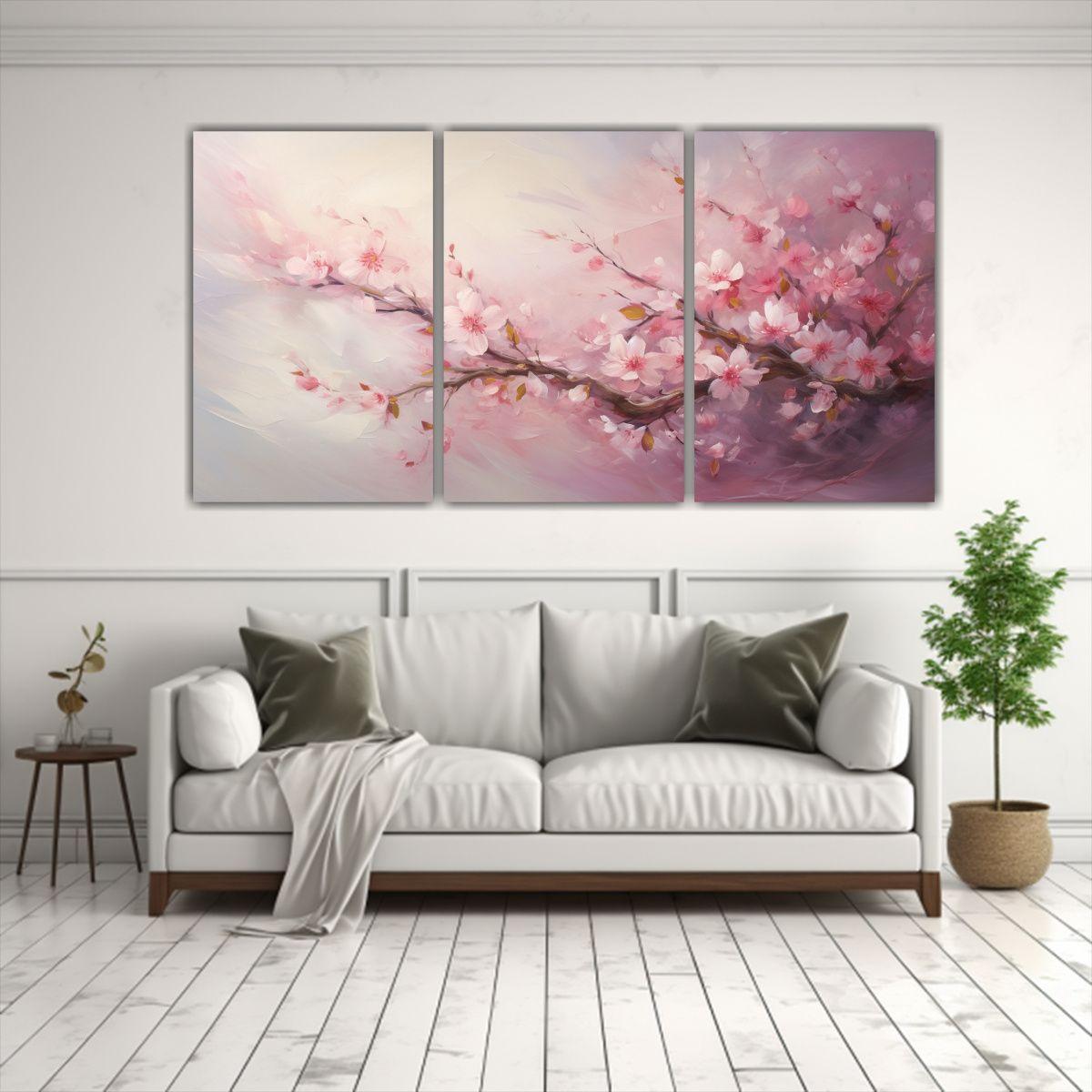 Pintura Decorativa De Tres Telas En Bastidor, 60x30 Cm-2