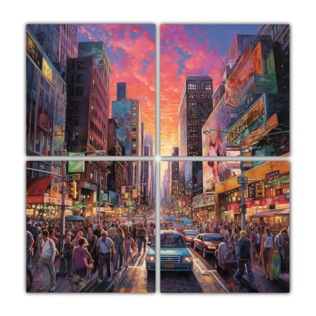 4 Cuadros Abstractos Intensos En Lienzo 140x140 Cm-0