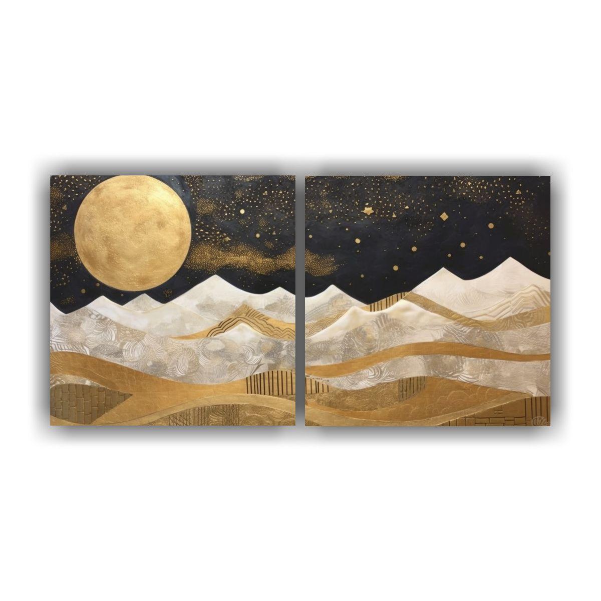 Pintura Con Luna Junto A Montañas Y Equilibrio 140x70 Cm-0