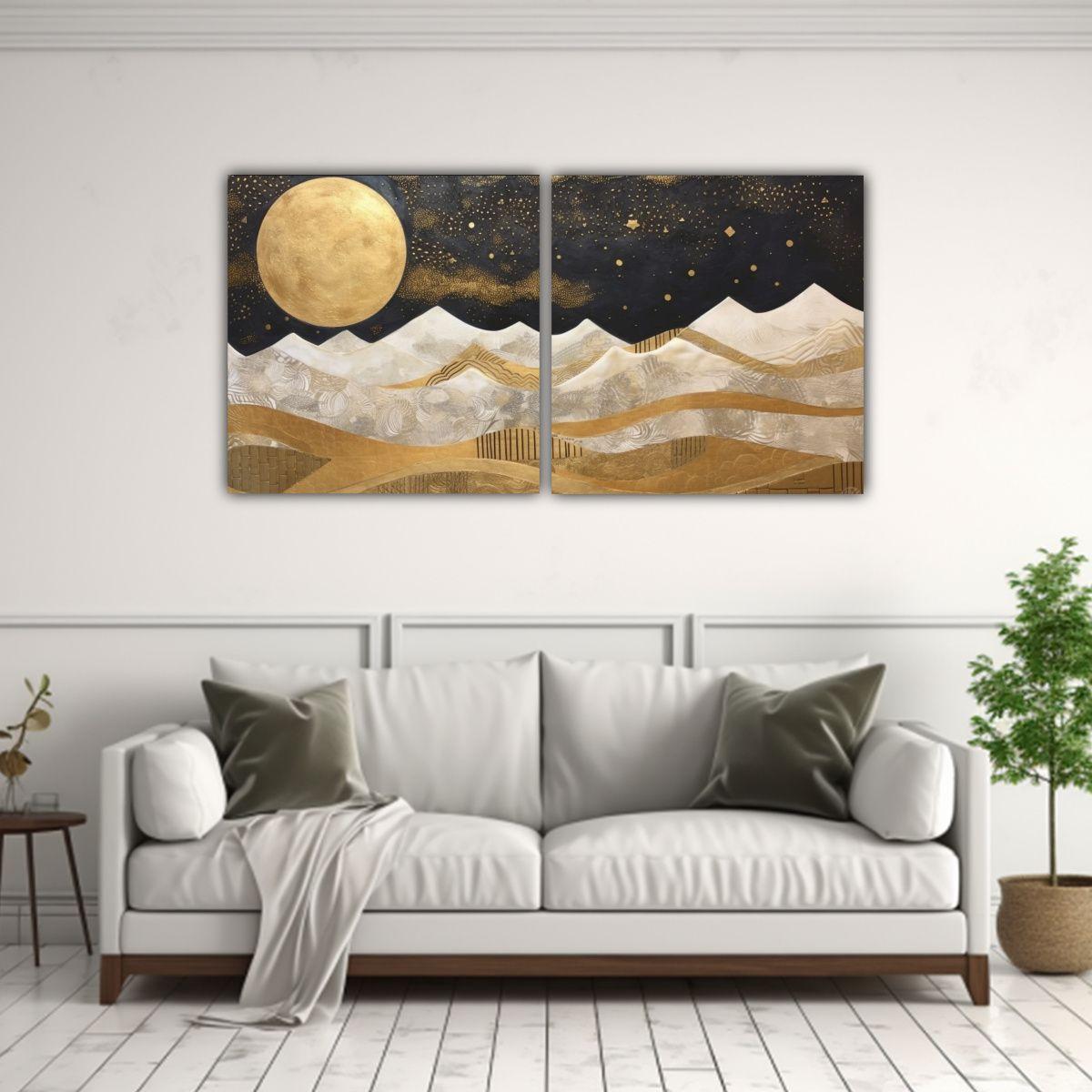 Pintura Con Luna Junto A Montañas Y Equilibrio 140x70 Cm-2