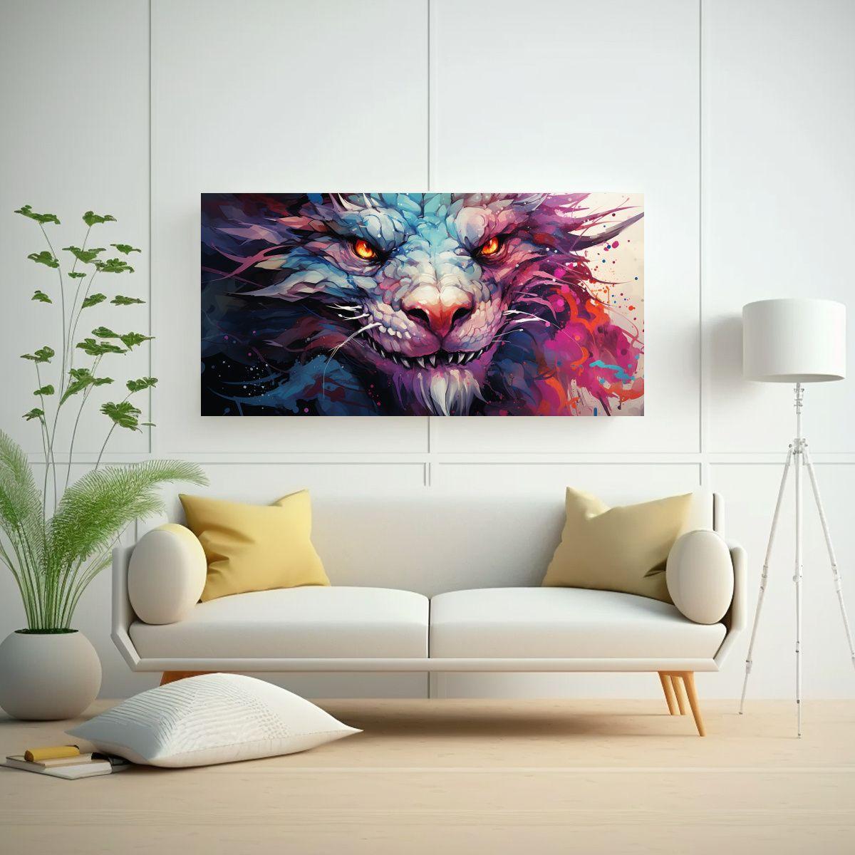 Cuadro De Tela Dragón Arcoíris Y Morado Neonoir 160x80cm-2