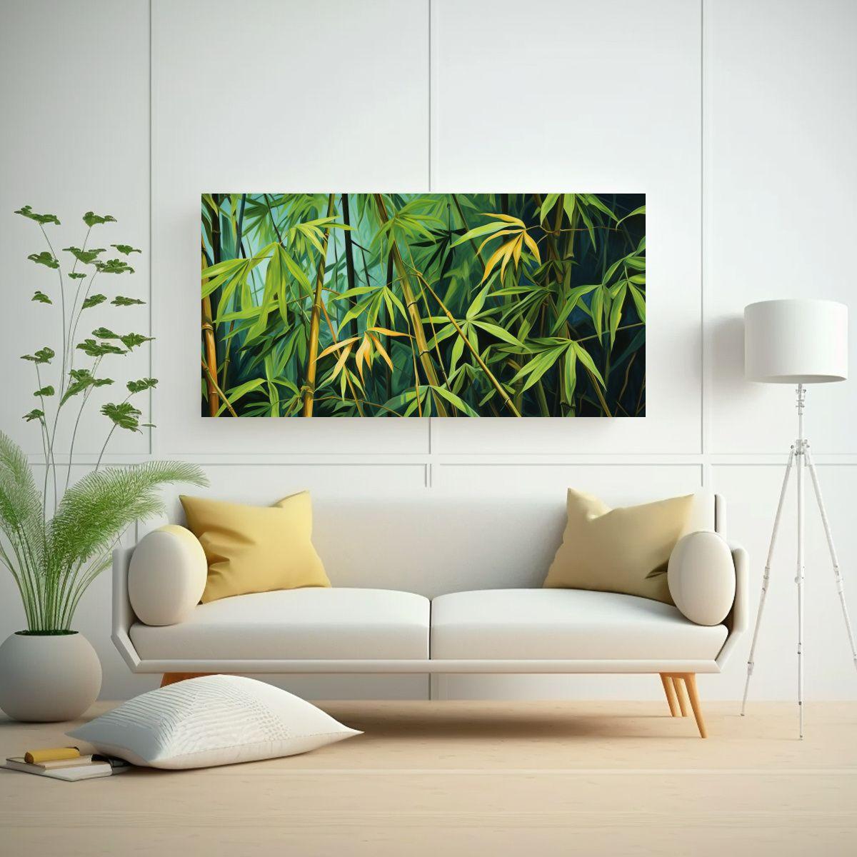 Pintura Abstracta Detallada De Hojas De Bambú 80x40cm-2