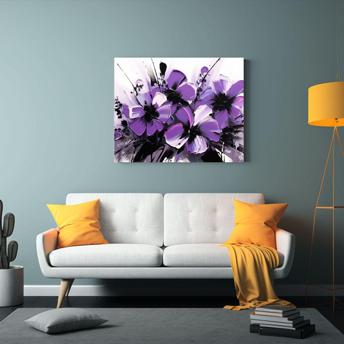 Pintura En Lienzo De Flores En Colores Morado Y Negro Para D 30x20cm-2